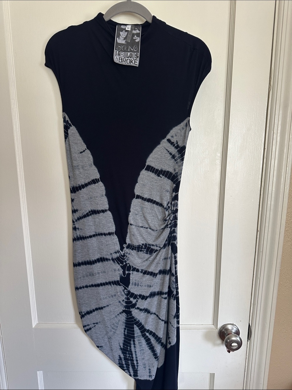 Young Fabulous & Broke Black and Gray Asymmetrical Tie-Dye Dress